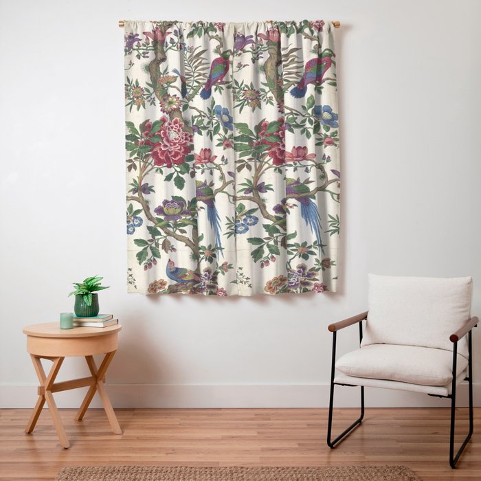 18th Century Chinoiserie Magpie Ivory Peony Garden Window Curtain
