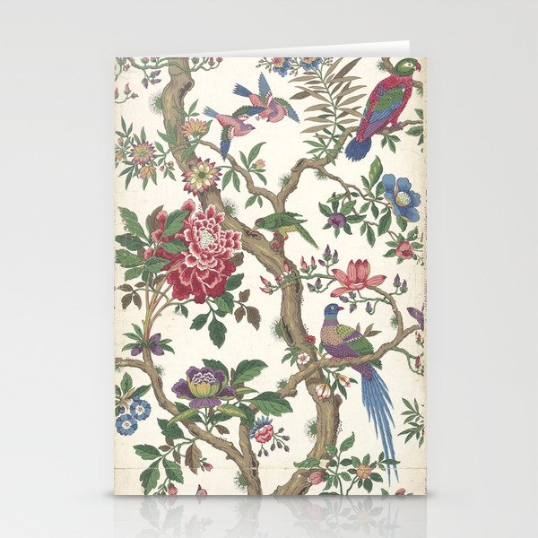 18th Century Chinoiserie Magpie Ivory Peony Garden Stationery Card
