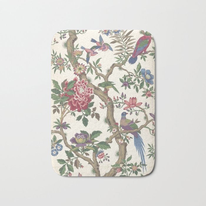 18th Century Chinoiserie Magpie Ivory Peony Garden Bath Mat