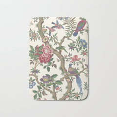18th Century Chinoiserie Magpie Ivory Peony Garden Bath Mat