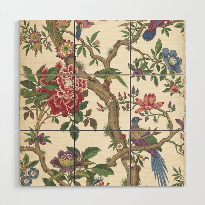 18th Century Chinoiserie Magpie Ivory Peony Garden Wood Wall Art