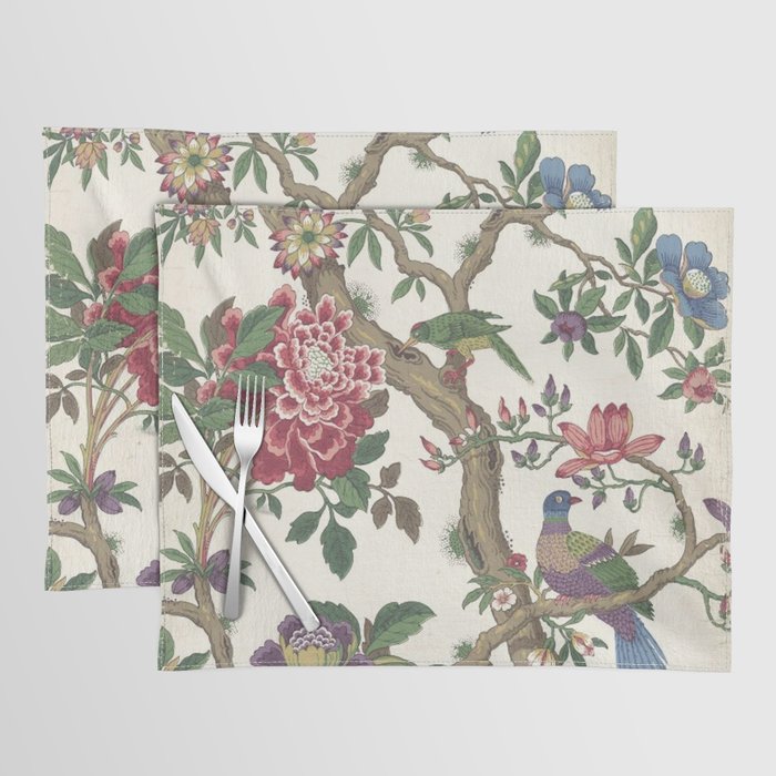 18th Century Chinoiserie Magpie Ivory Peony Garden Placemat
