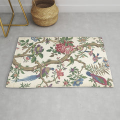 18th Century Chinoiserie Magpie Ivory Peony Garden Rug