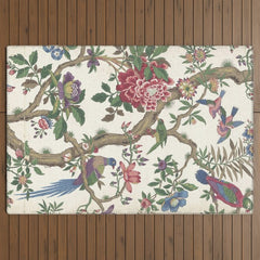 18th Century Chinoiserie Magpie Ivory Peony Garden Outdoor Rug