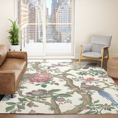 18th Century Chinoiserie Magpie Ivory Peony Garden Rug