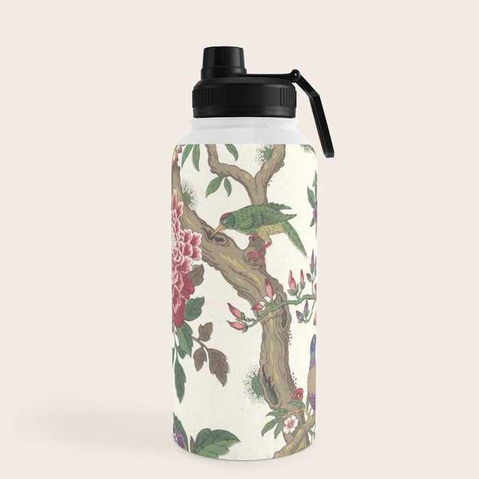 18th Century Chinoiserie Magpie Ivory Peony Garden Water Bottle