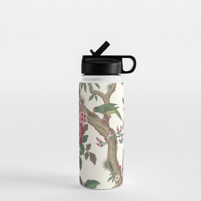18th Century Chinoiserie Magpie Ivory Peony Garden Water Bottle