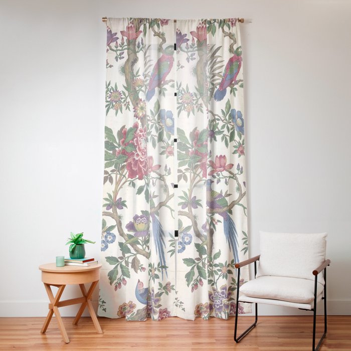 18th Century Chinoiserie Magpie Ivory Peony Garden Window Curtain