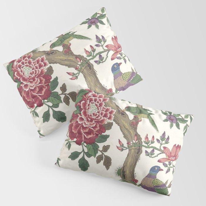18th Century Chinoiserie Magpie Ivory Peony Garden Pillow Sham