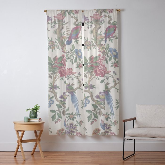 18th Century Chinoiserie Magpie Ivory Peony Garden Window Curtain