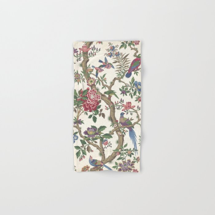 18th Century Chinoiserie Magpie Ivory Peony Garden Bath Towel