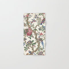 18th Century Chinoiserie Magpie Ivory Peony Garden Bath Towel