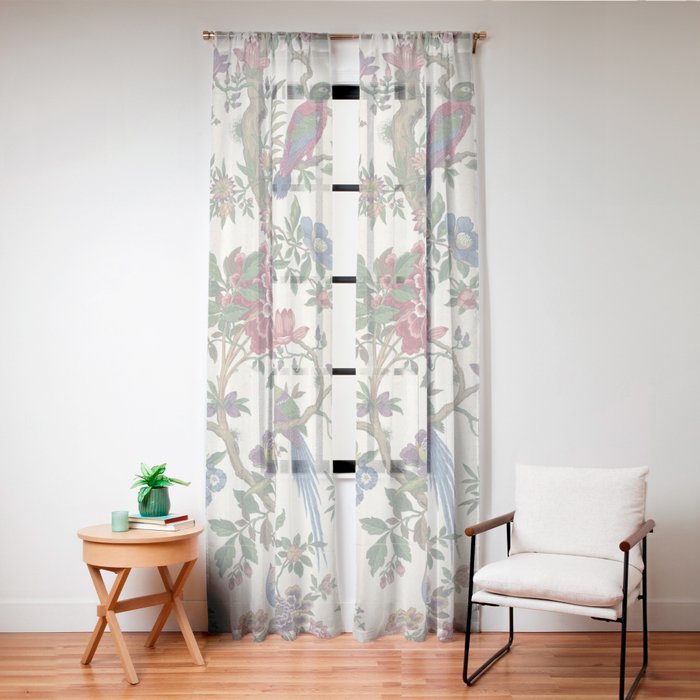 18th Century Chinoiserie Magpie Ivory Peony Garden Window Curtain