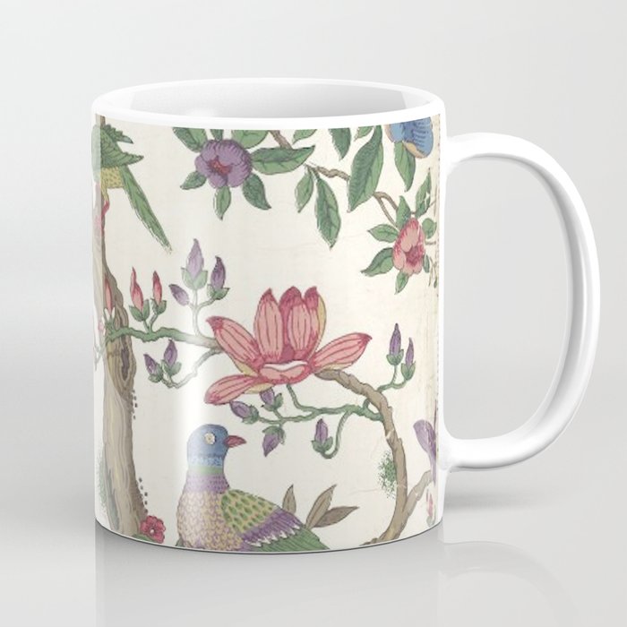 18th Century Chinoiserie Magpie Ivory Peony Garden Coffee Mug