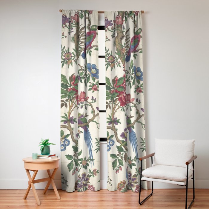 18th Century Chinoiserie Magpie Ivory Peony Garden Window Curtain