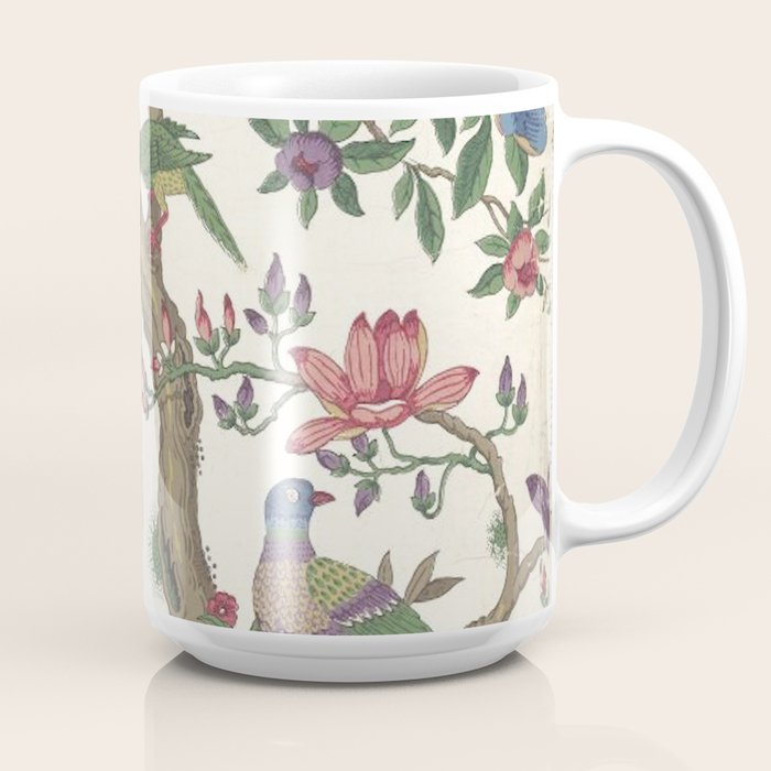 18th Century Chinoiserie Magpie Ivory Peony Garden Coffee Mug