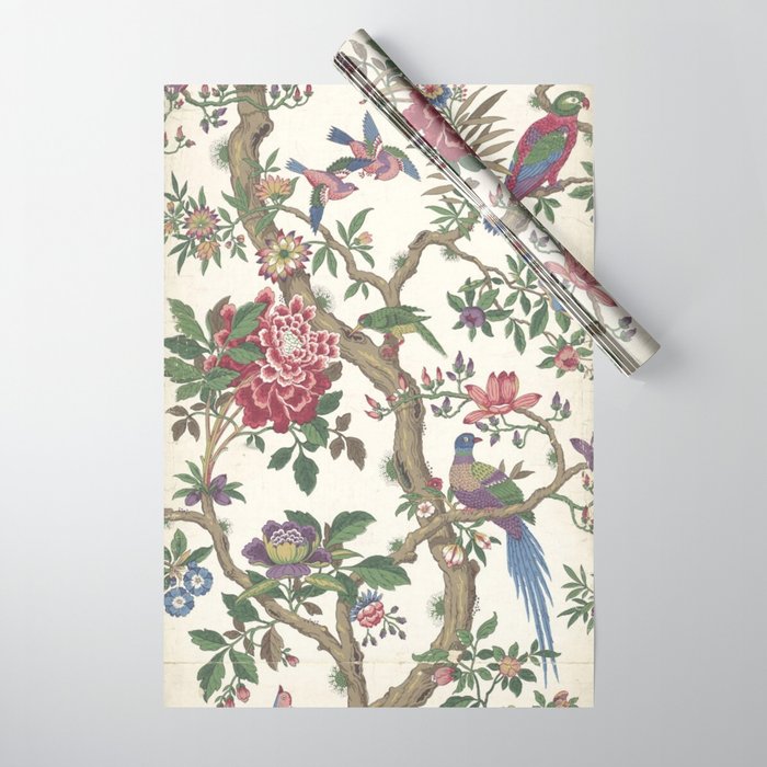 18th Century Chinoiserie Magpie Ivory Peony Garden Wrapping Paper