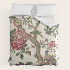 18th Century Chinoiserie Magpie Ivory Peony Garden Duvet Cover