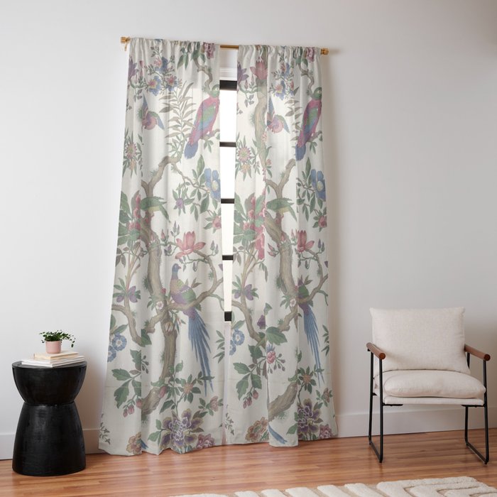 18th Century Chinoiserie Magpie Ivory Peony Garden Window Curtain