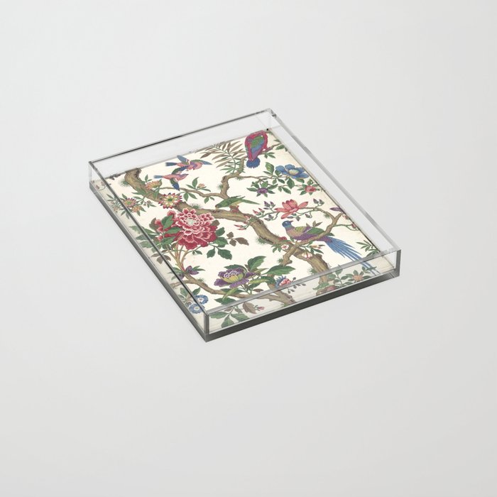 18th Century Chinoiserie Magpie Ivory Peony Garden Acrylic Tray