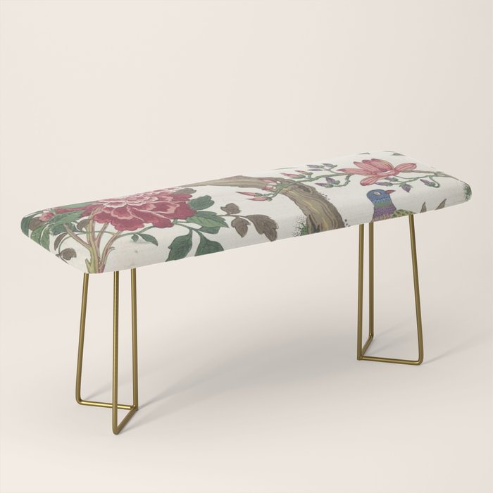 18th Century Chinoiserie Magpie Ivory Peony Garden Bench
