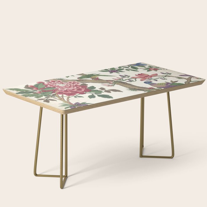 18th Century Chinoiserie Magpie Ivory Peony Garden Coffee Table