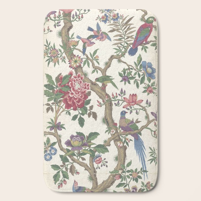 18th Century Chinoiserie Magpie Ivory Peony Garden Bath Mat