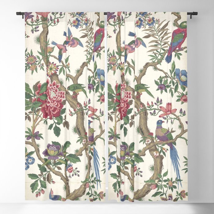 18th Century Chinoiserie Magpie Ivory Peony Garden Window Curtain