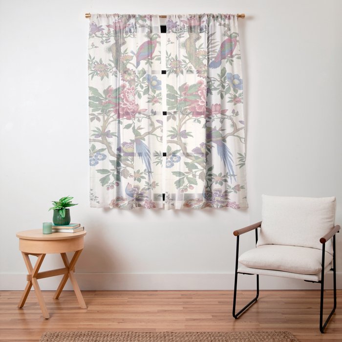 18th Century Chinoiserie Magpie Ivory Peony Garden Window Curtain