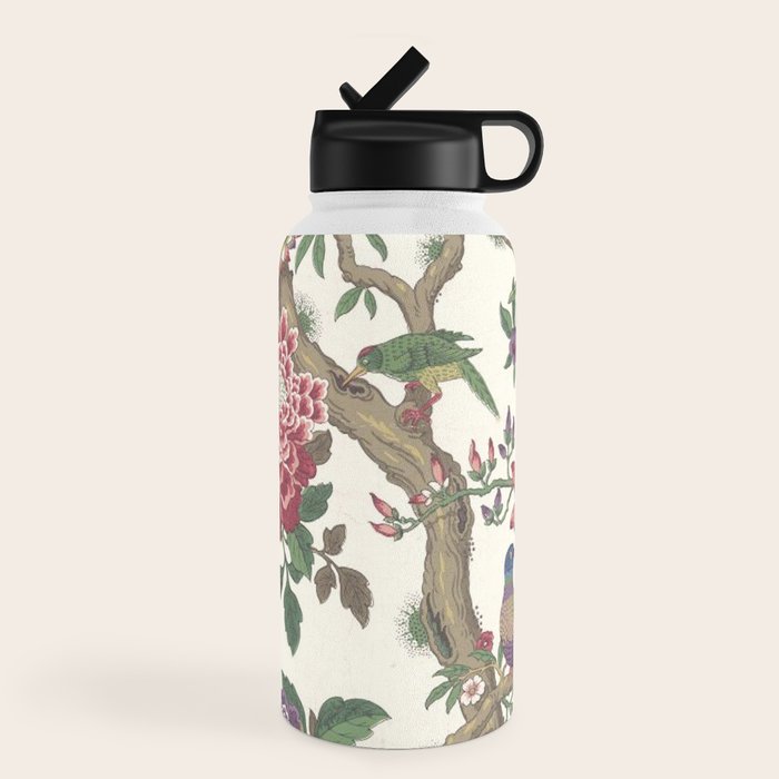 18th Century Chinoiserie Magpie Ivory Peony Garden Water Bottle