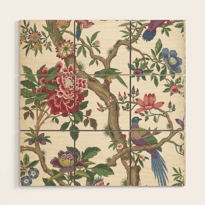 18th Century Chinoiserie Magpie Ivory Peony Garden Wood Wall Art