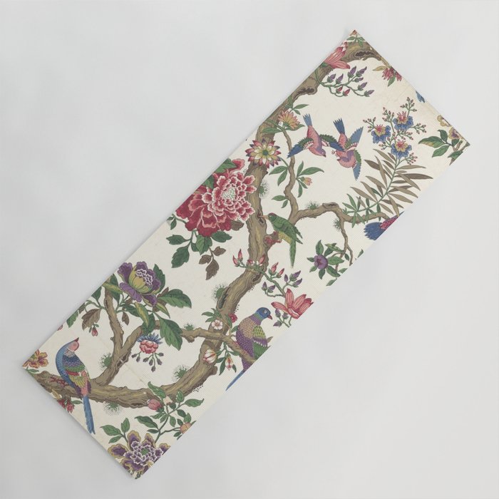 18th Century Chinoiserie Magpie Ivory Peony Garden Yoga Mat