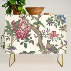 18th Century Chinoiserie Magpie Ivory Peony Garden Credenza