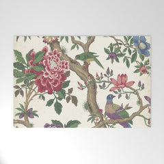 18th Century Chinoiserie Magpie Ivory Peony Garden Welcome Mat