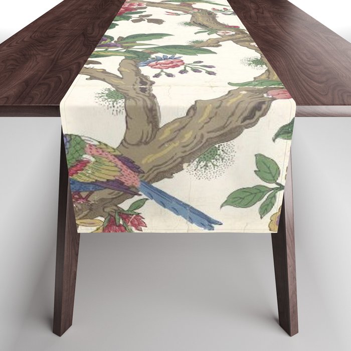 18th Century Chinoiserie Magpie Ivory Peony Garden Table Runner