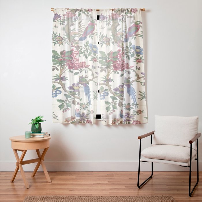 18th Century Chinoiserie Magpie Ivory Peony Garden Window Curtain