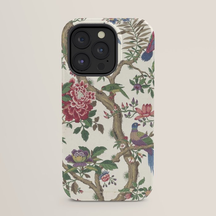 18th Century Chinoiserie Magpie Ivory Peony Garden iPhone Case