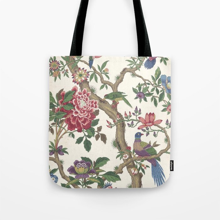 18th Century Chinoiserie Magpie Ivory Peony Garden Tote Bag