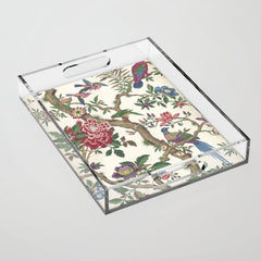 18th Century Chinoiserie Magpie Ivory Peony Garden Acrylic Tray