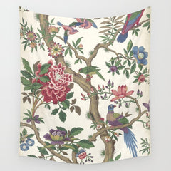 18th Century Chinoiserie Magpie Ivory Peony Garden Wall Tapestry