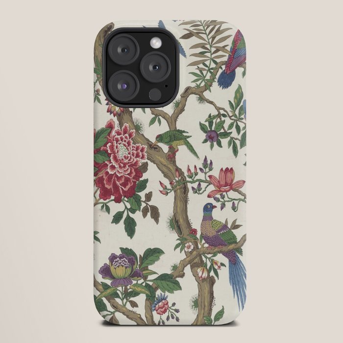 18th Century Chinoiserie Magpie Ivory Peony Garden iPhone Case