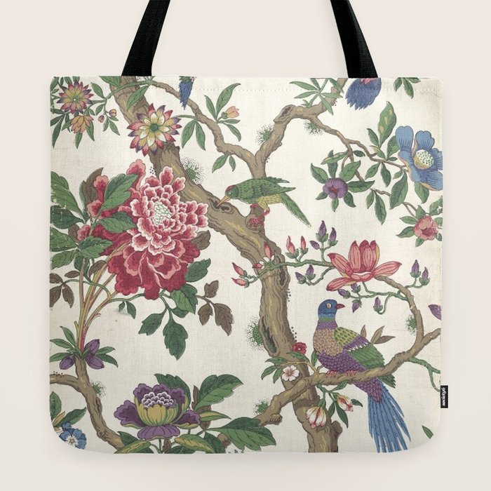 18th Century Chinoiserie Magpie Ivory Peony Garden Tote Bag