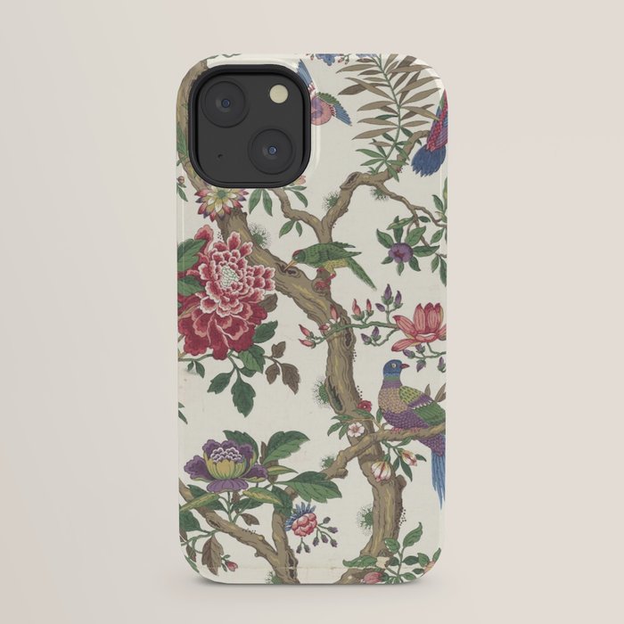 18th Century Chinoiserie Magpie Ivory Peony Garden iPhone Case