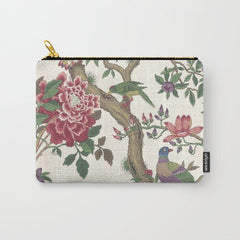 18th Century Chinoiserie Magpie Ivory Peony Garden Carry All Pouch