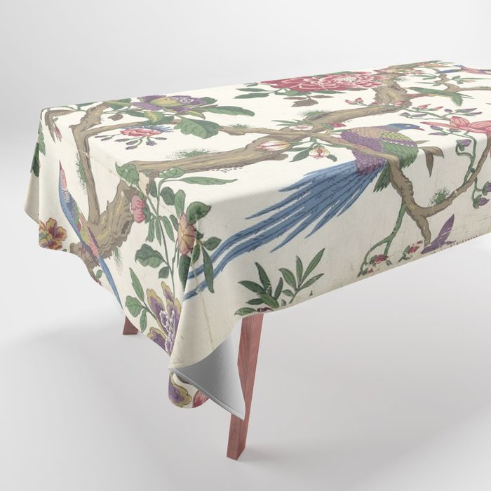 18th Century Chinoiserie Magpie Ivory Peony Garden Tablecloth