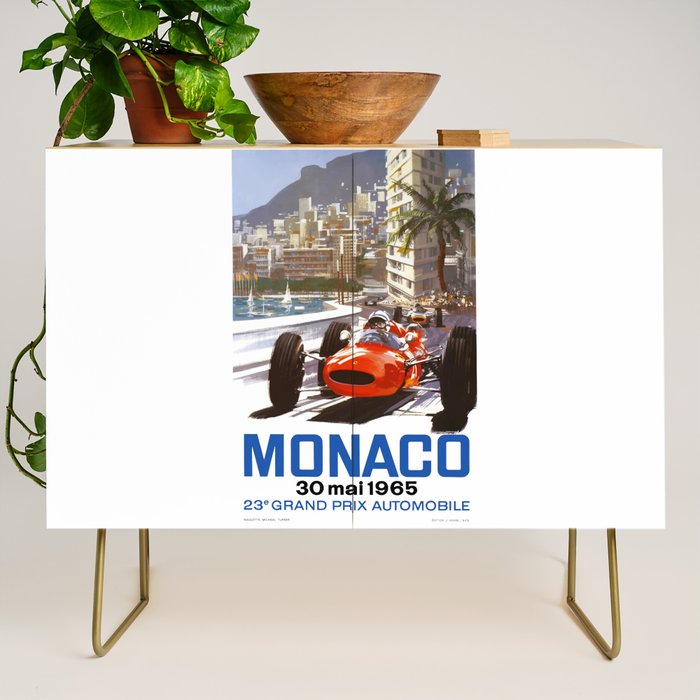 1965 Monaco Grand Prix Racing Poster Credenza