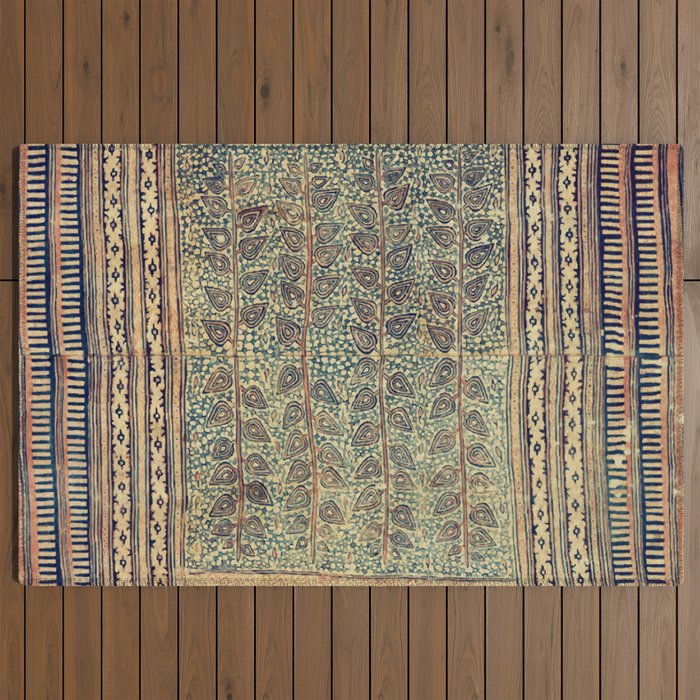 18th Century Indian Tree Textile Digital Art Painting  Outdoor Rug