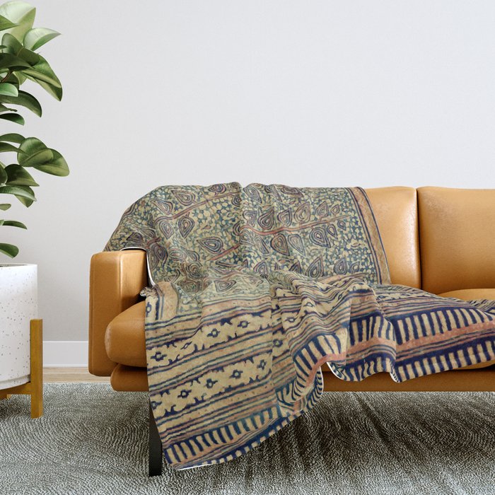18th Century Indian Tree Textile Digital Art Painting  Throw Blanket