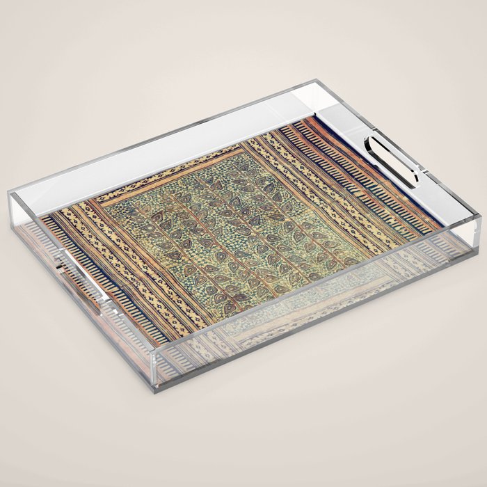 18th Century Indian Tree Textile Digital Art Painting  Acrylic Tray
