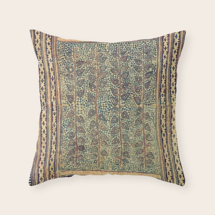 18th Century Indian Tree Textile Digital Art Painting  Throw Pillow